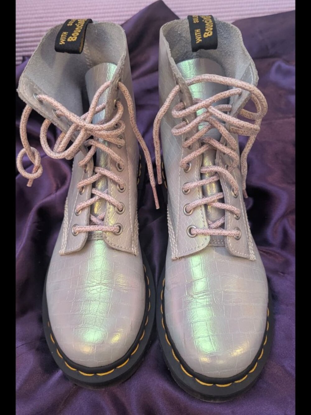 Pearly Lavender and Pink Dr. Martens AirWair Combat Boots - sz 6